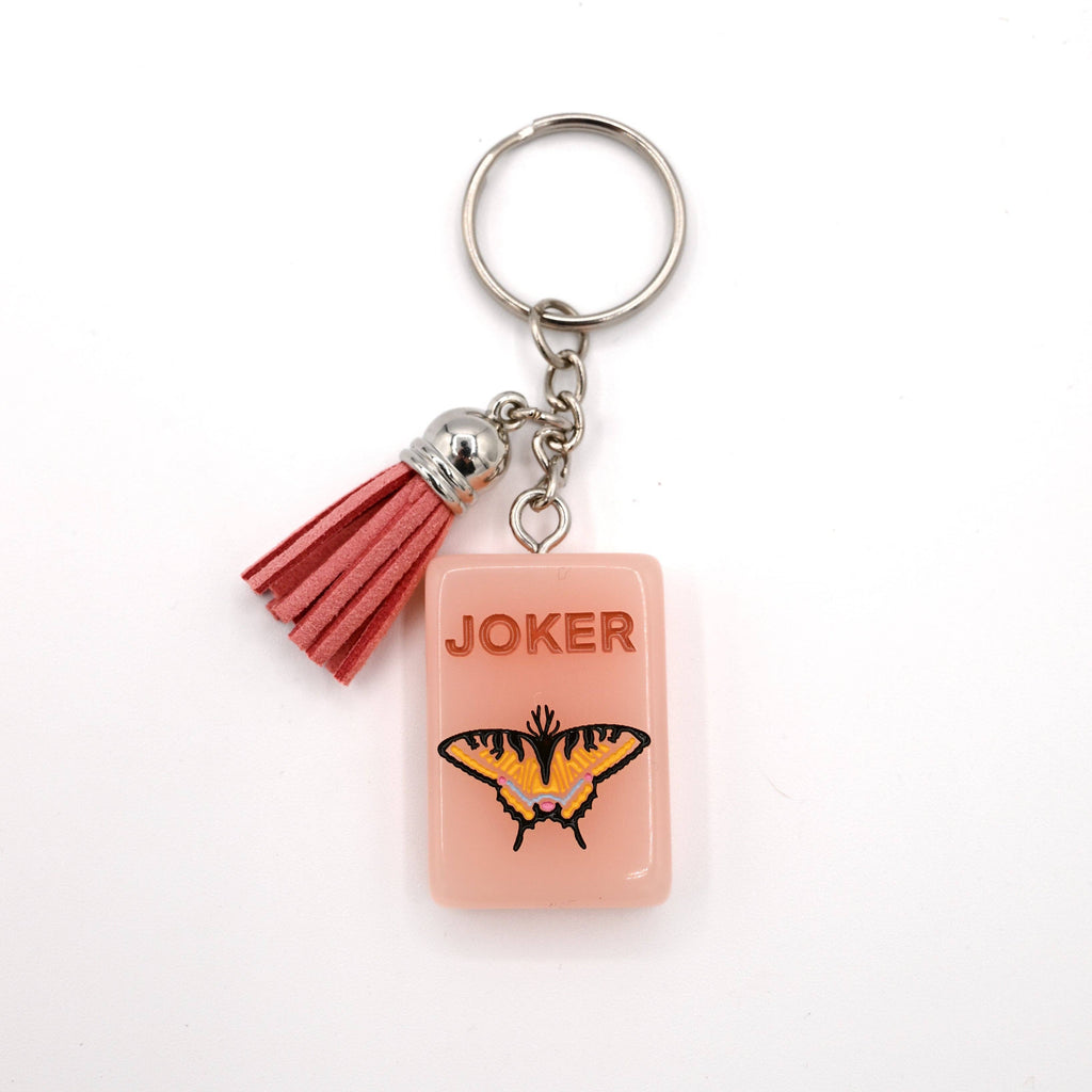 Mahjong Tile Keychain Swallowtail Butterfly Joker