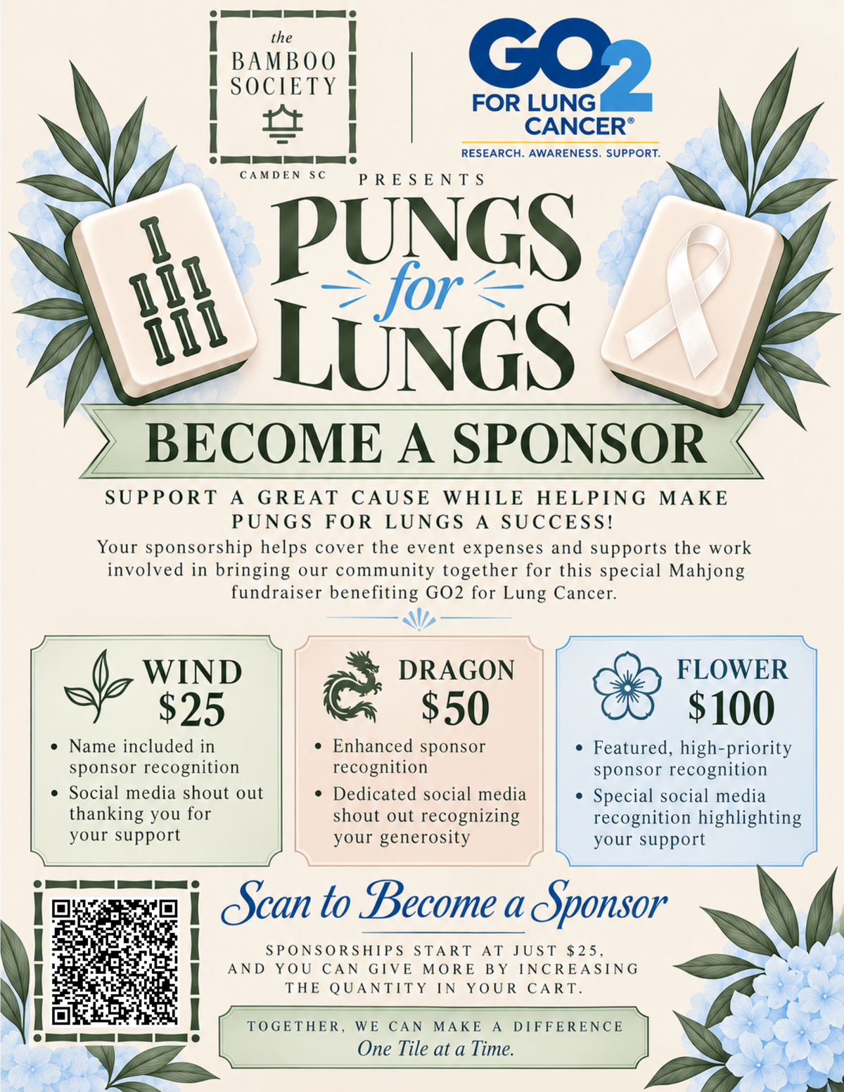 SPONSORSHIP FOR Pungs for Lungs: An Open Play Mahjong Fundraiser