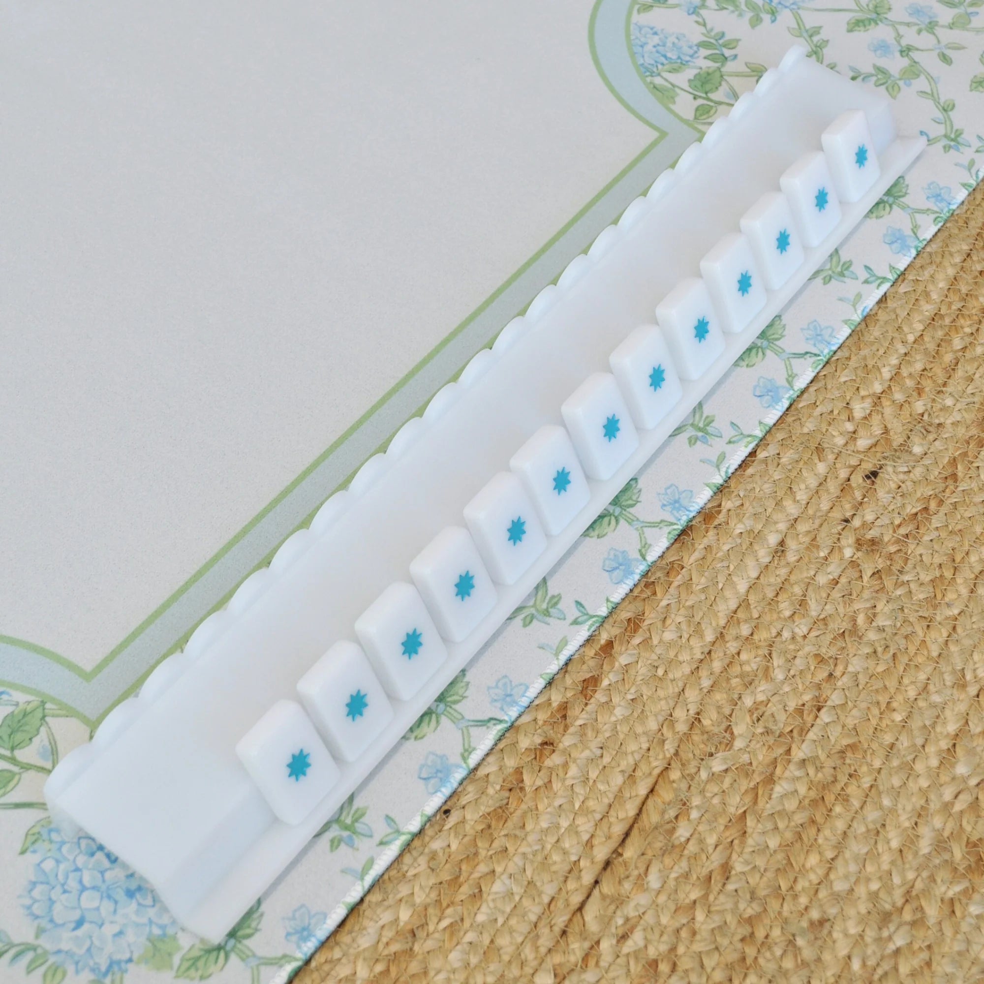 Milk Glass Collection Mahjong Rack and Pusher, Set of 4