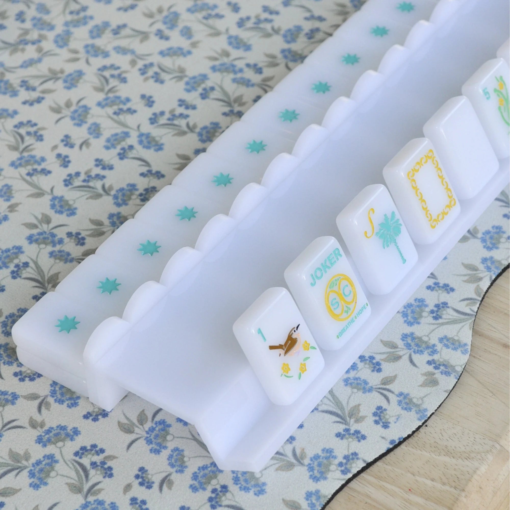 Milk Glass Collection Mahjong Rack and Pusher, Set of 4