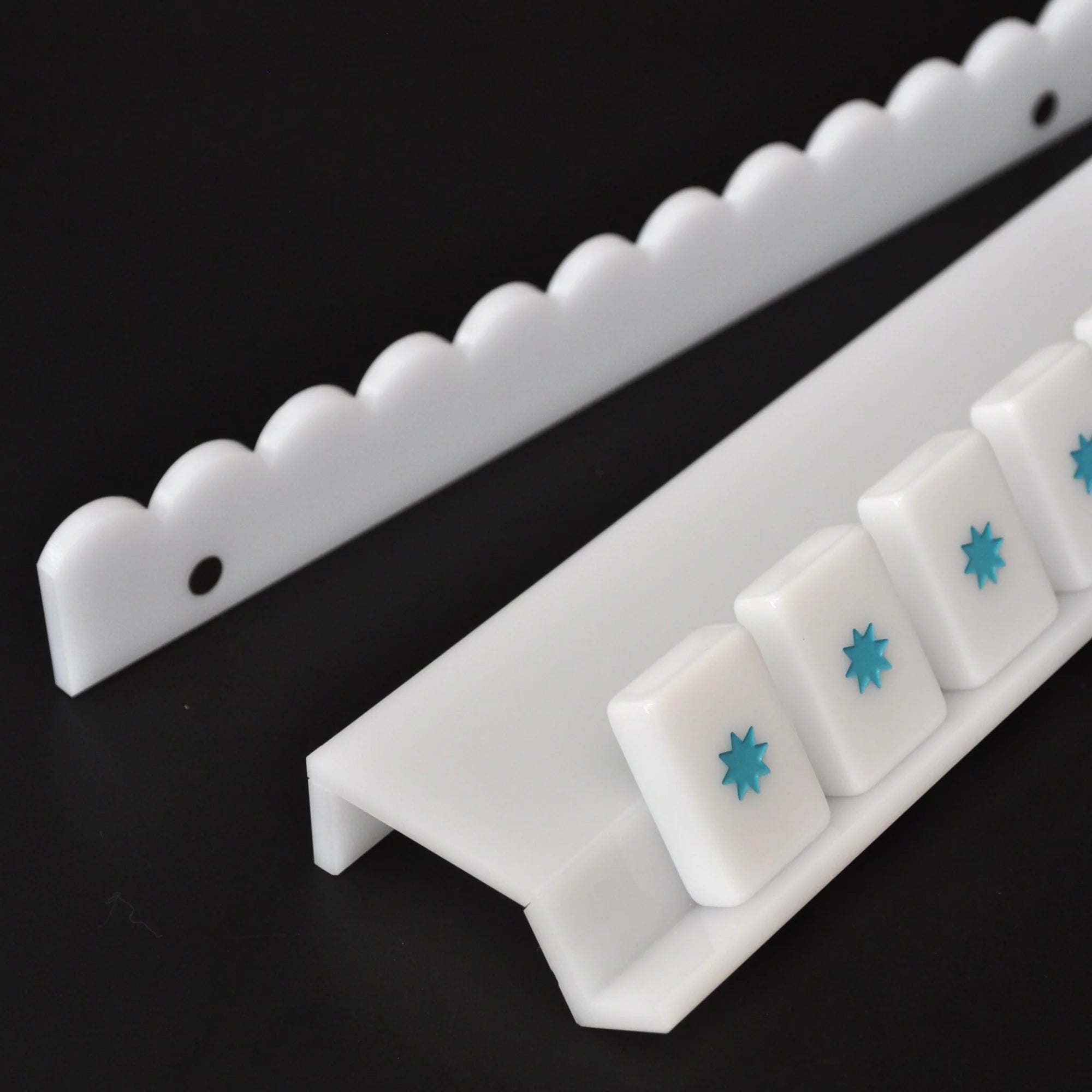 Milk Glass Collection Mahjong Rack and Pusher, Set of 4