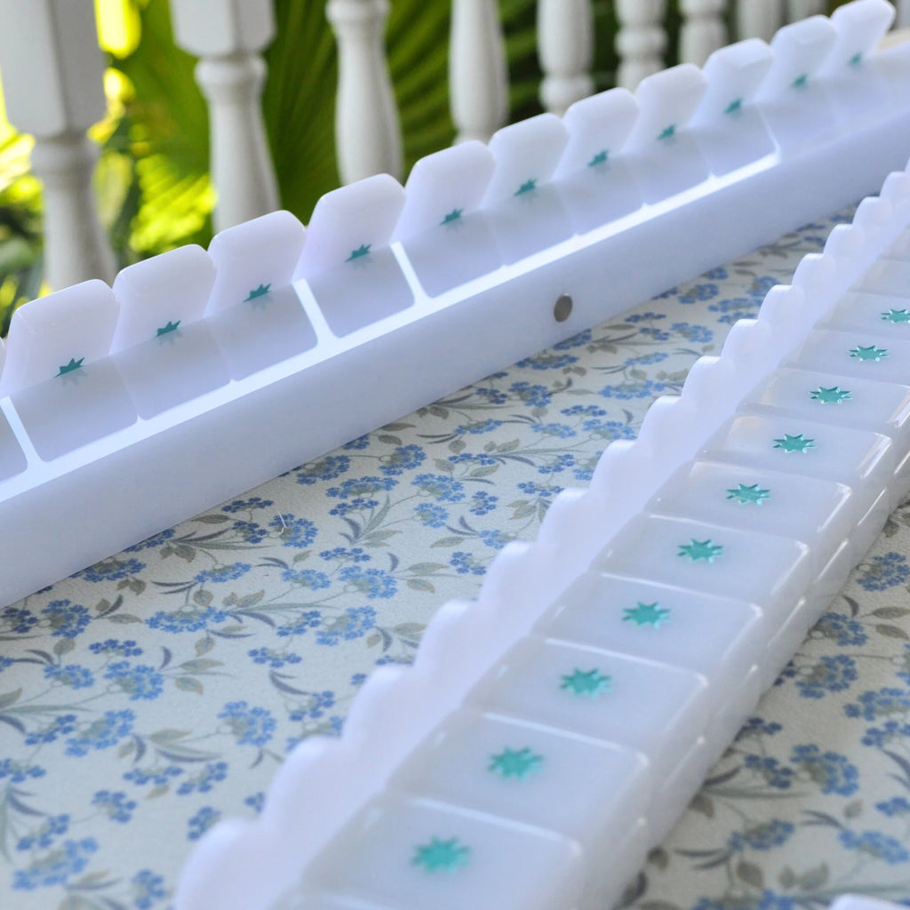 Milk Glass Collection Mahjong Rack and Pusher, Set of 4